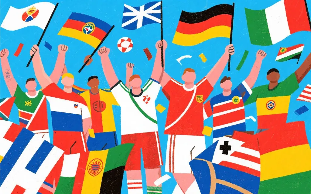 多元国家队在世界杯舞台汇聚的视觉概念